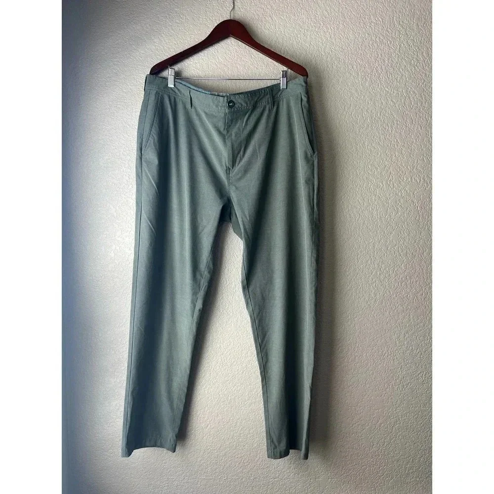 LINKSOUL Mens 40 R Green Poly Cotton Stretch Straight Leg Chino Golf Pants